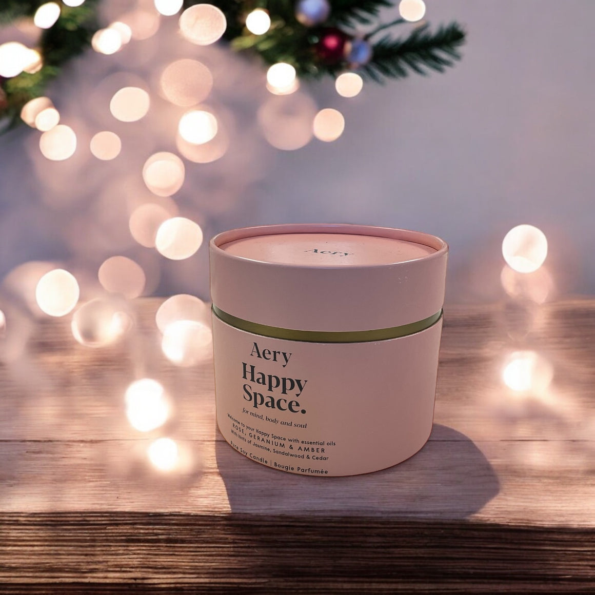 Happy Space Triple Wick Candle - Rose Geranium and Amber - Aery Living