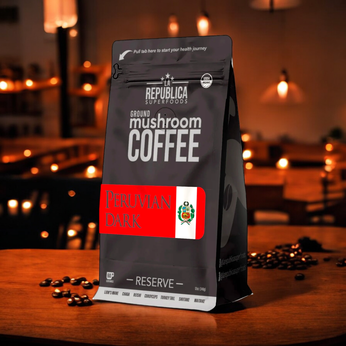 Peruvian Dark Ground RESERVE Mushroom Coffee - La Republica