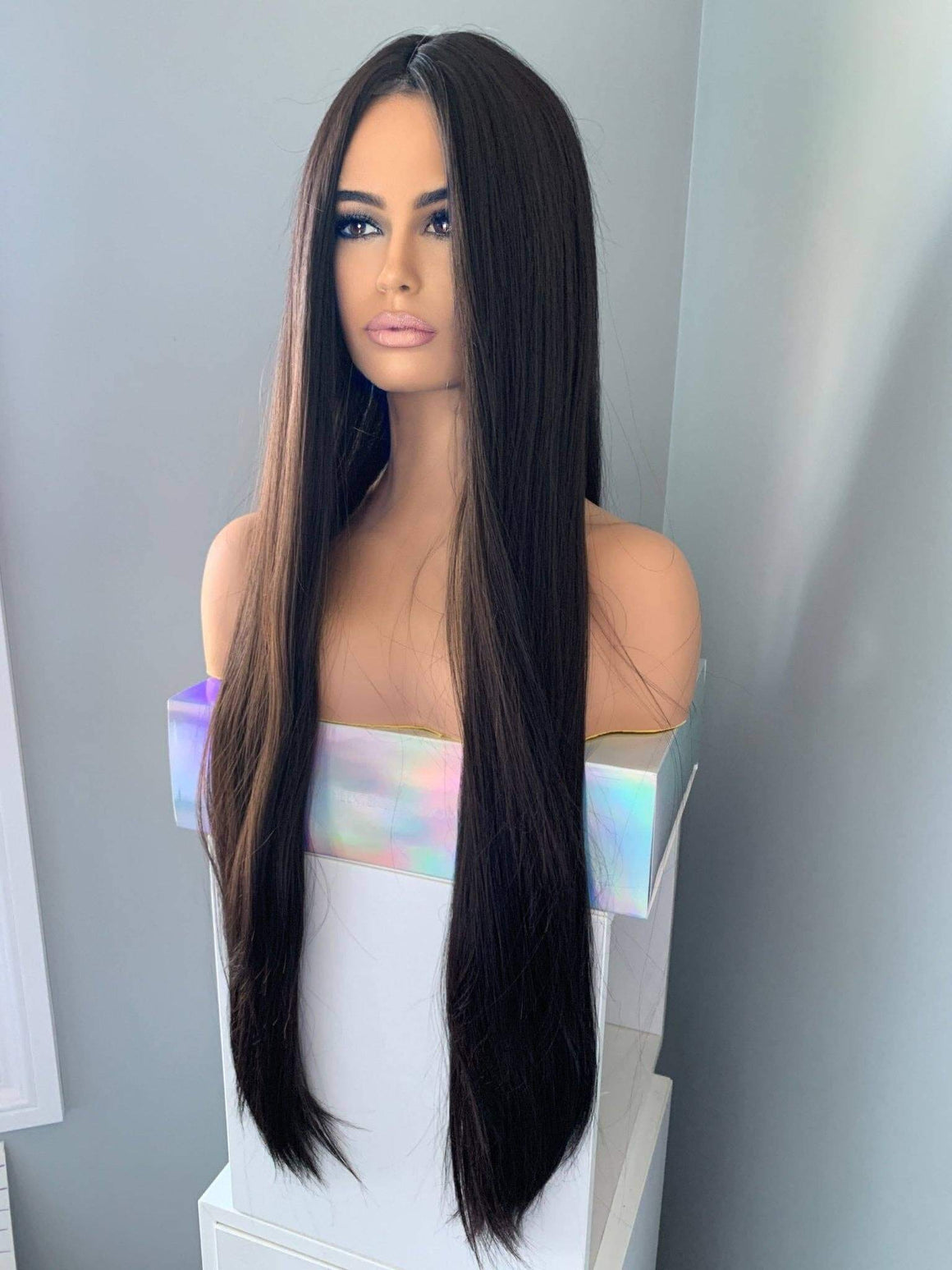 Kim Long Black Silky Straight Partial Lace Front Wig