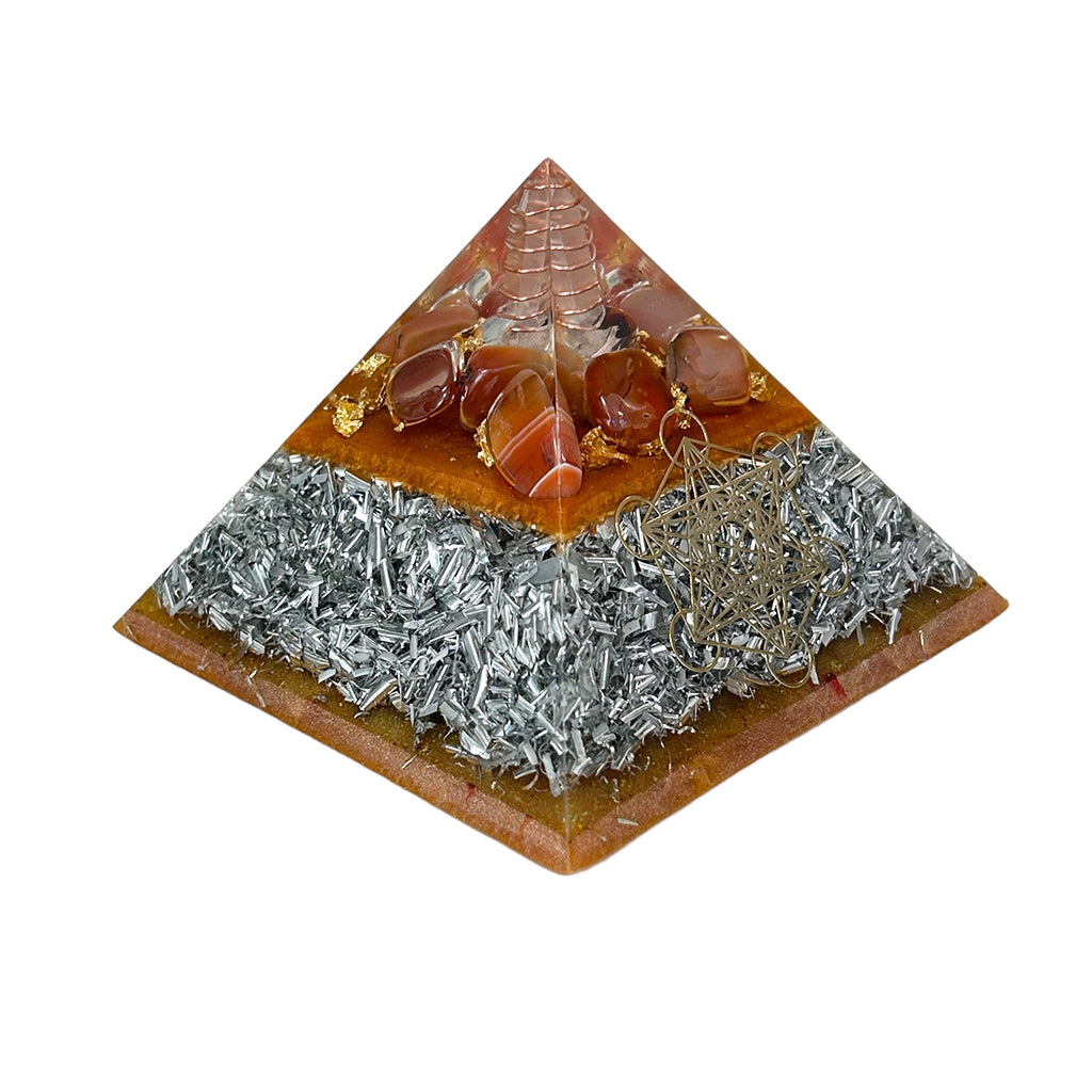 Orgonite Pyramid Metatron Large - With Orange Carnelian Sacral/hara Chakra