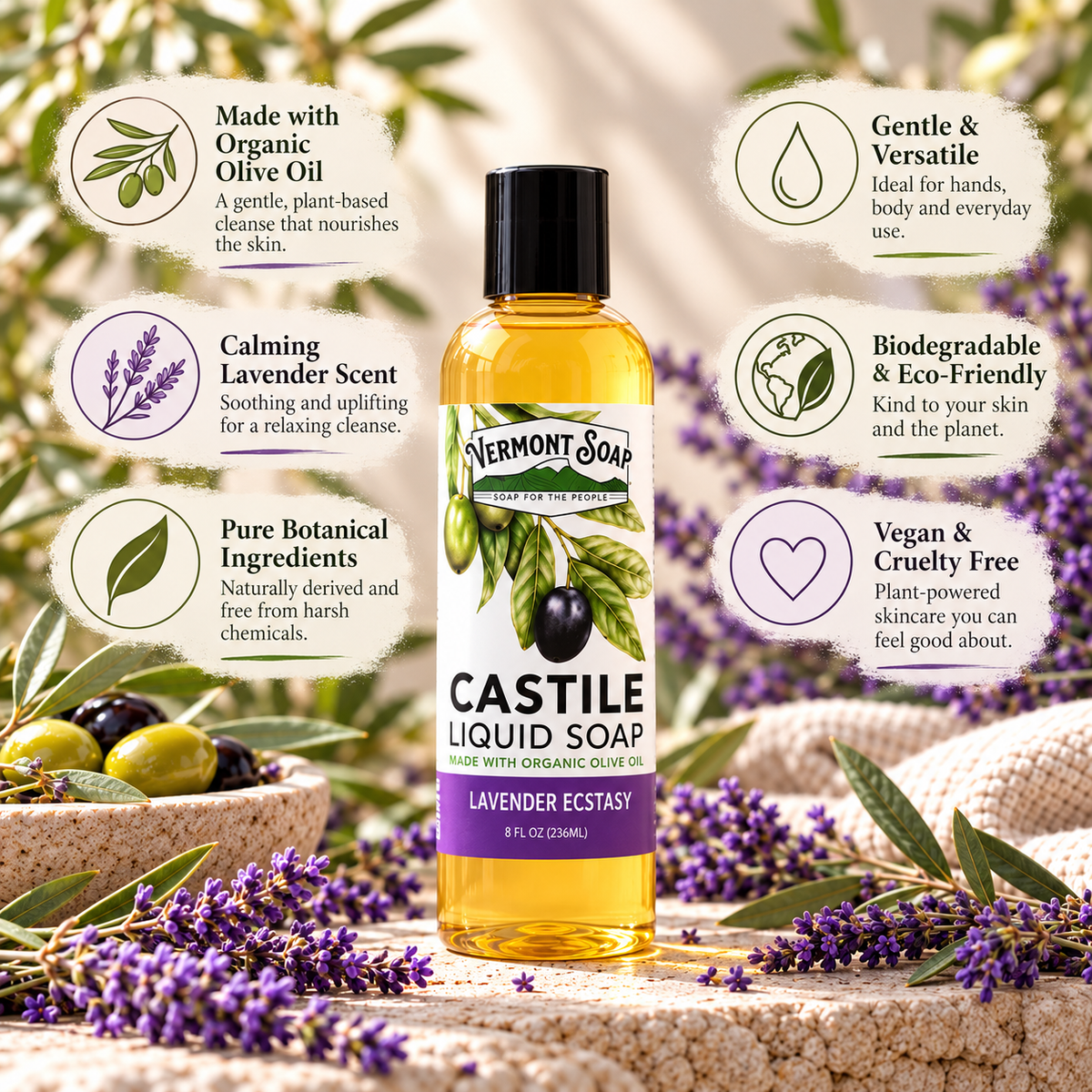 Lavender Ecstasy Castile Liquid Soap - Vermont Soap