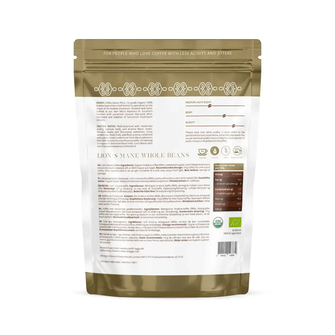 Lion´s Mane Specialty Coffee Whole Beans 227 g / 8 oz - Ra Hygge