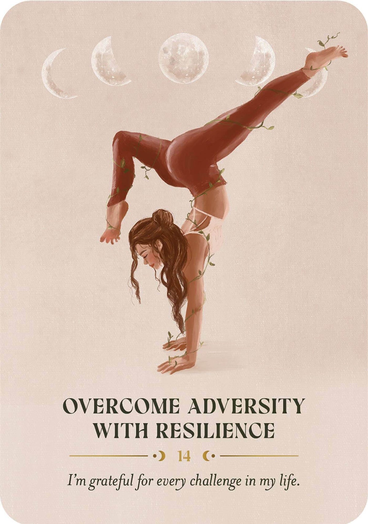 Illustration of a woman in a handstand with motivational text on a beige background