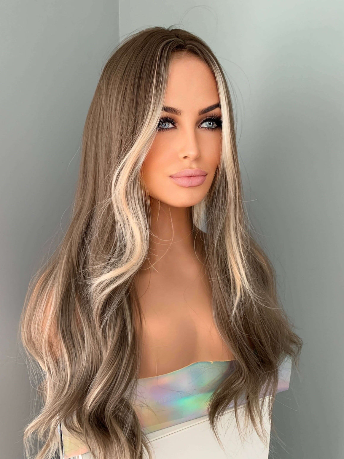 Madison Long Brown Wig with Blonde Money Piece Highlights