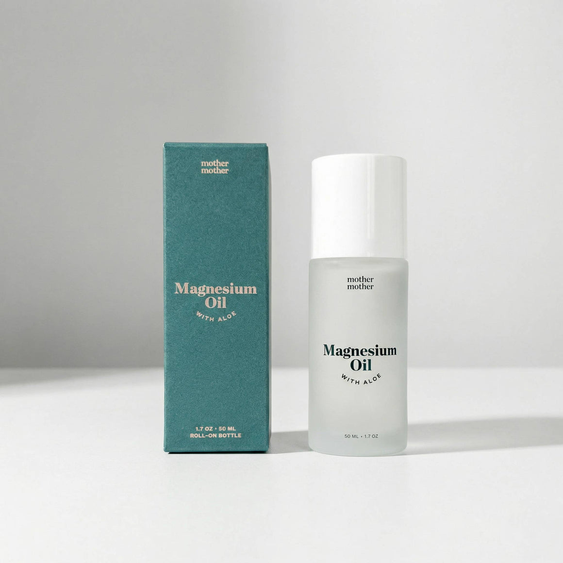 Magnesium Oil + Aloe Roller in a sleek bottle and box, providing targeted magnesium relief for muscle soreness.