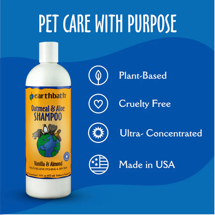 Shampooing pour chien Earthbath Oatmeal &amp; Aloe - Soulagement des démangeaisons à la vanille et aux amandes - 472 ml