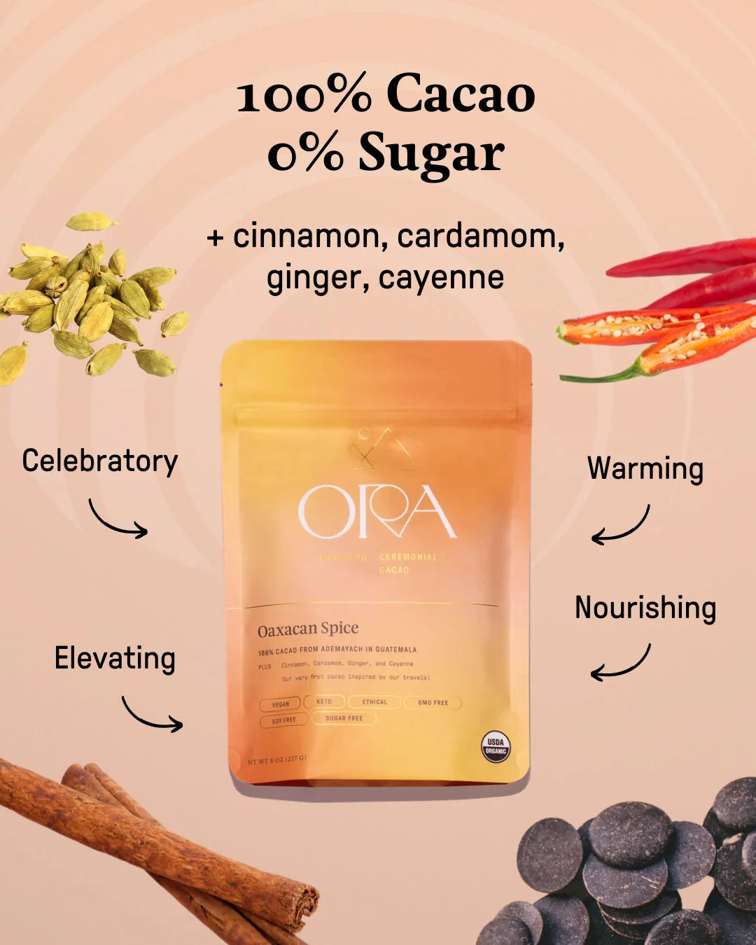 Oaxacan Spice - Enhanced 100% Pure Organic Ceremonial Cacao 1/2lb