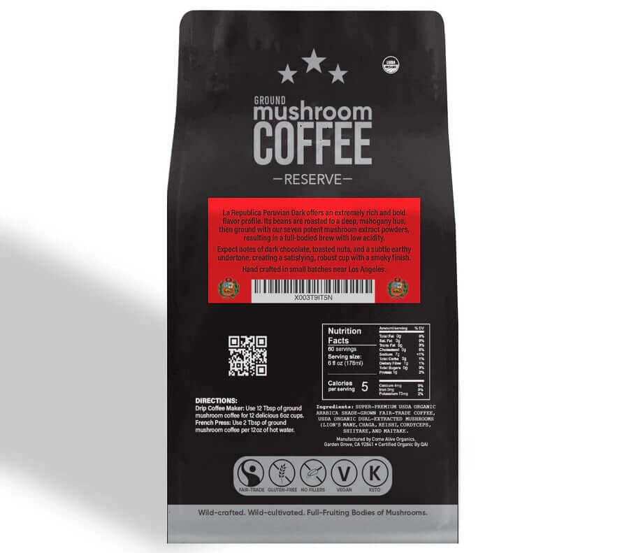 Peruvian Dark Ground RESERVE Mushroom Coffee - La Republica