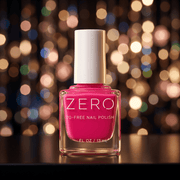 Pink nail polish bottle labeled 'ZERO' with a blurred bokeh background