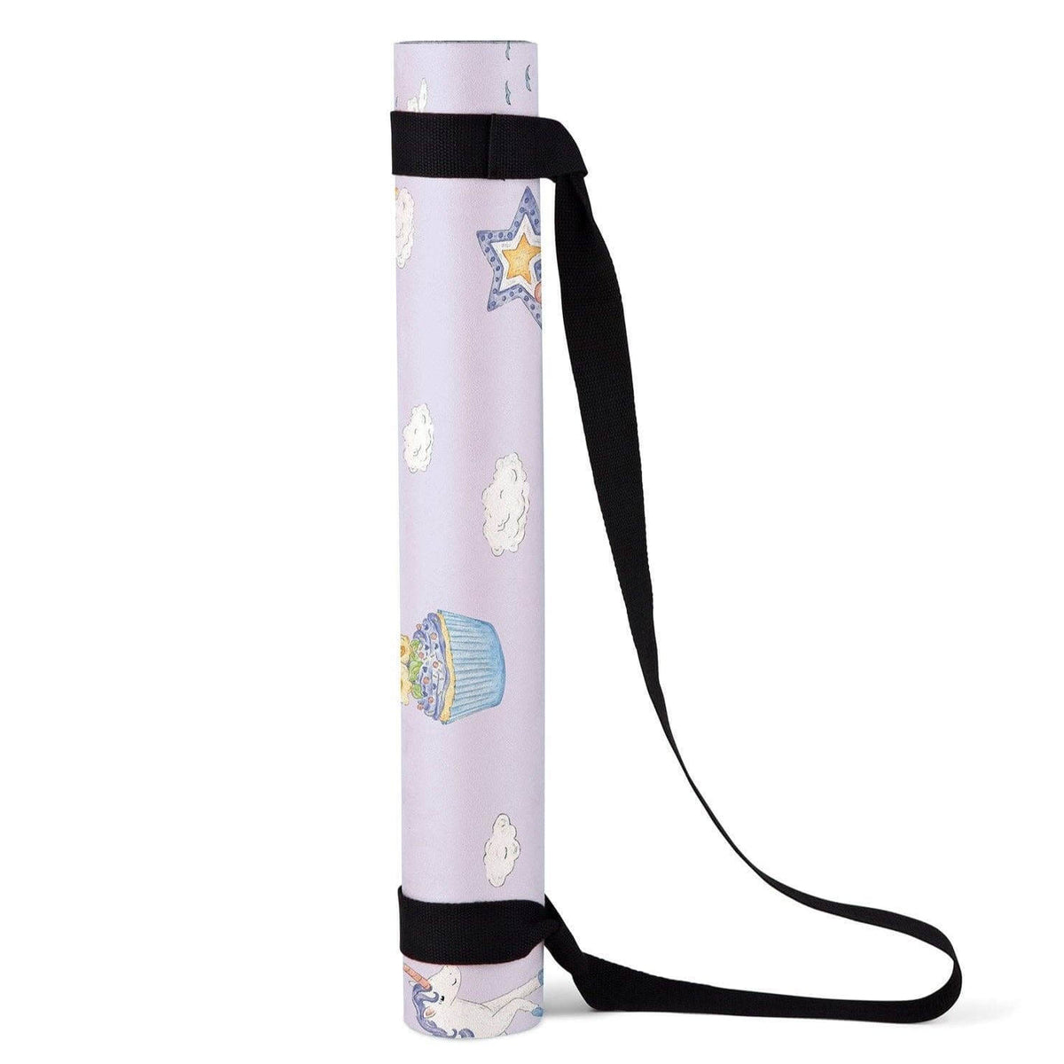 Yoga mat with star and cloud design on a white background