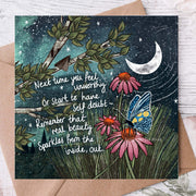 Real Beauty - Greeting Card by Fox Under The Moon featuring artwork with butterfly and flowers, inspiring quote.