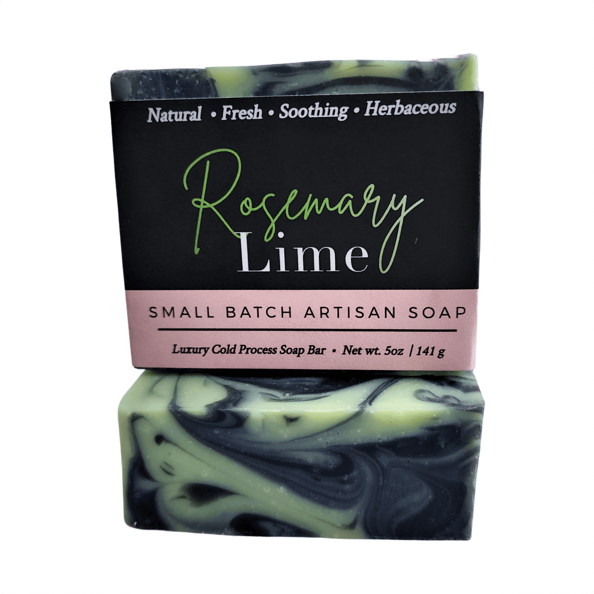 Rosemary Lime Soap Bar - Soap Boutique, 5 oz handcrafted artisan soap with charcoal and lime green swirls.