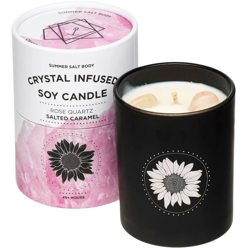 Crystal Infused Soy Candle - Rose Quartz x Salted Caramel