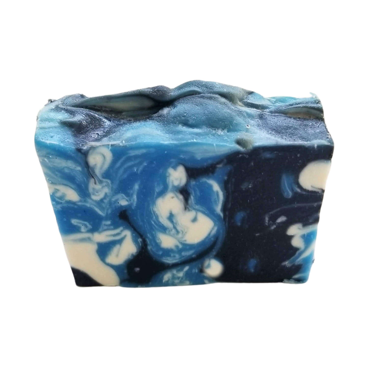 Sandalwood Spirit Bar Soap - Soap Boutique, handcrafted soap with blue swirls, showcasing a creamy texture.