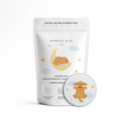 Moonlight Aromatherapy Sleep Stickers for kids package with cute dog illustration promoting relaxation.