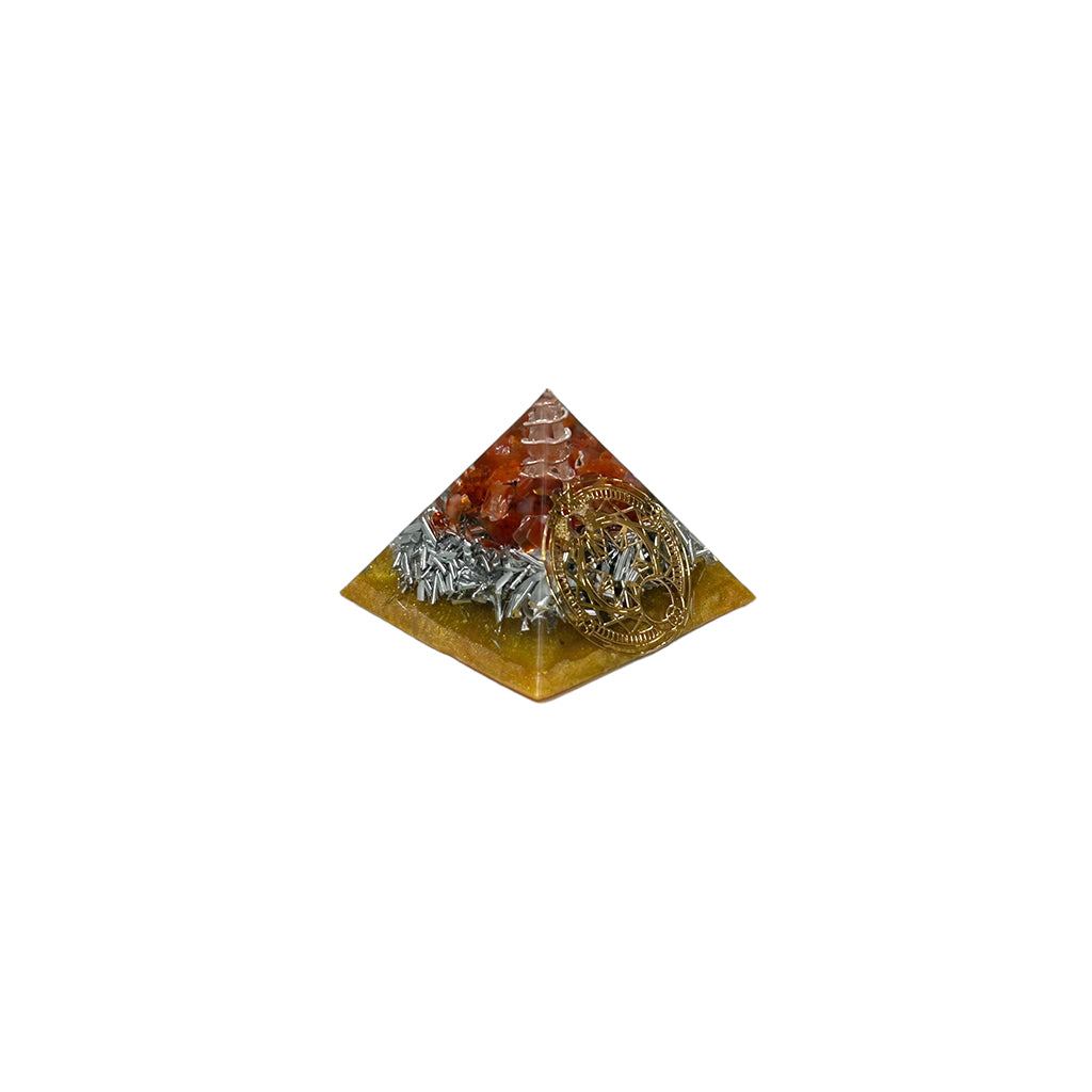 Orange Carnelian & Quartz Orgonite Pyramid Small - Energy Healing