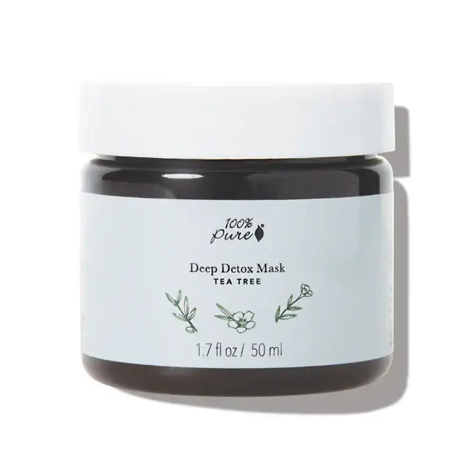 Tea Tree Deep Detox Mask by 100% Pure in a jar, designed for oily and acne-prone skin.