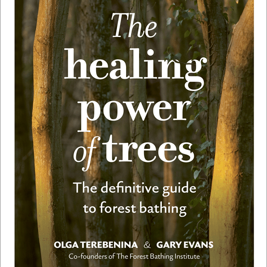 Book cover of 'The Healing Power of Trees' with forest background