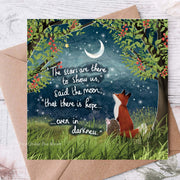 "There Is Hope" - Greeting Card From Fox Under The Moon with fox illustration and inspirational quote.