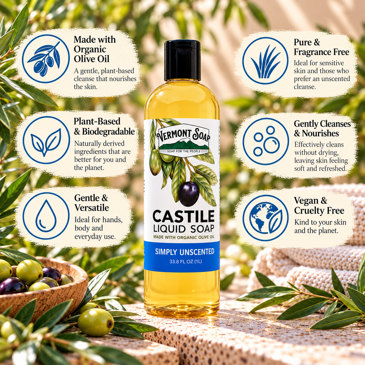 Simply Unscented Castile Liquid Soap - Vermont Soap