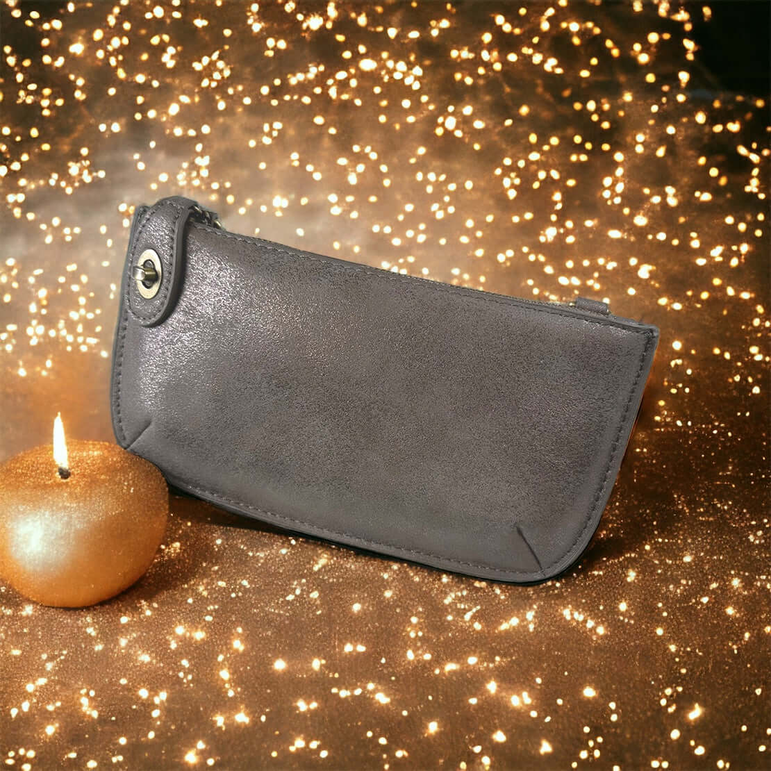 Vegan Clutch Bag Cross Body Wristlet - Gunmetal