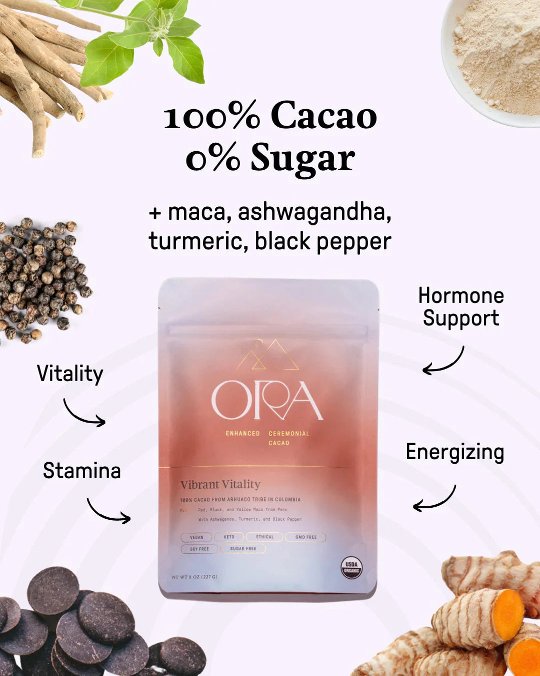 Vibrant Vitality - Enhanced 100% Pure Organic Ceremonial Cacao 1/2lb