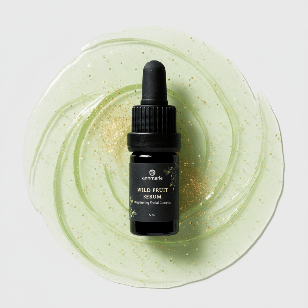 Black serum bottle with dropper on a green circular base