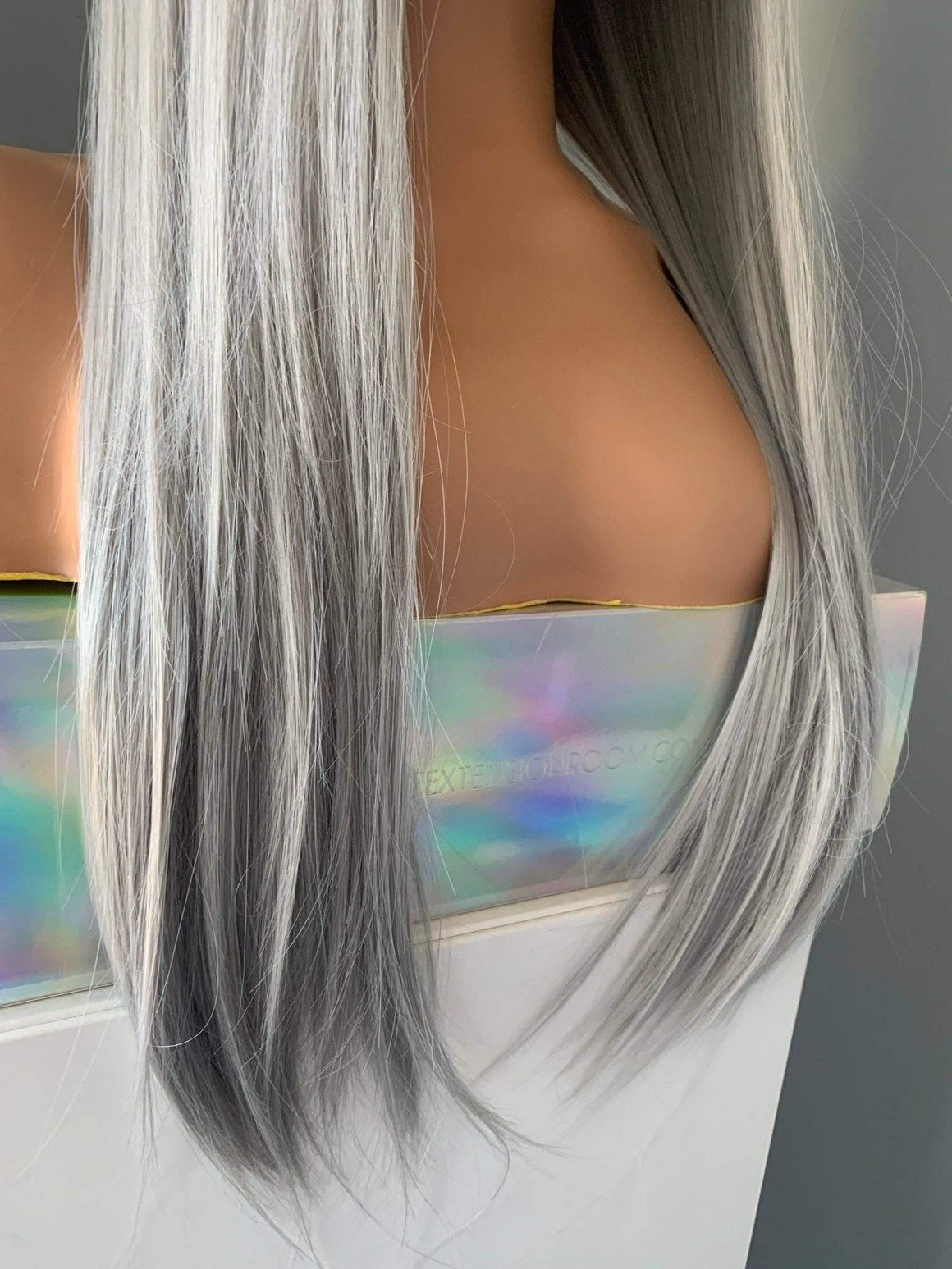 Winny Long Straight Grey Silver Wig with Bangs