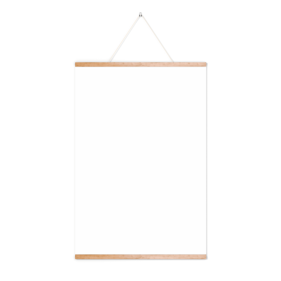 Wooden frame with a white sheet of paper on a white background