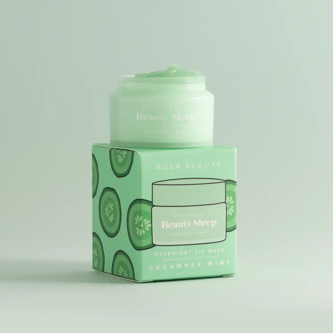 Beauty Sleep Overnight Lip Mask – Cucumber Mint in a jar and box, hydrating lip treatment for soft lips.