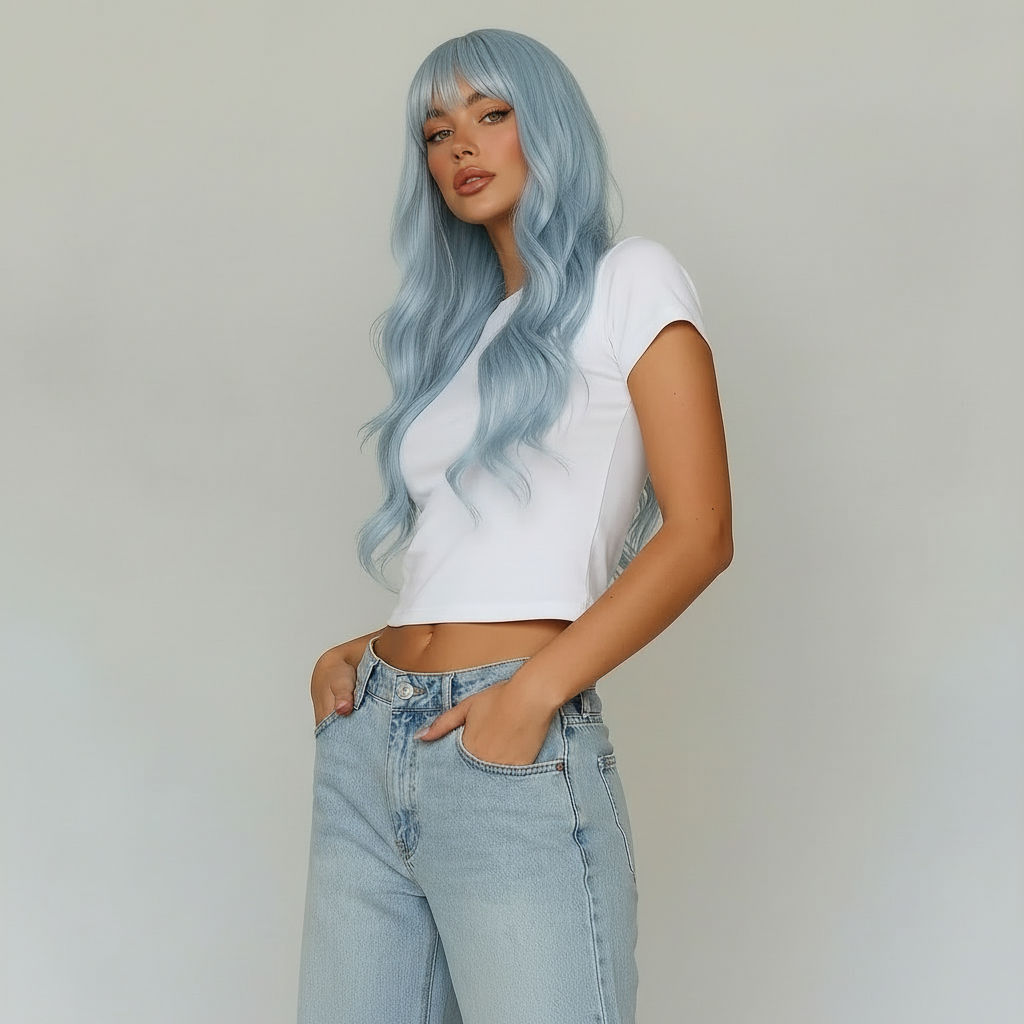 "Azura" - Long Light Pastel Blue Wig