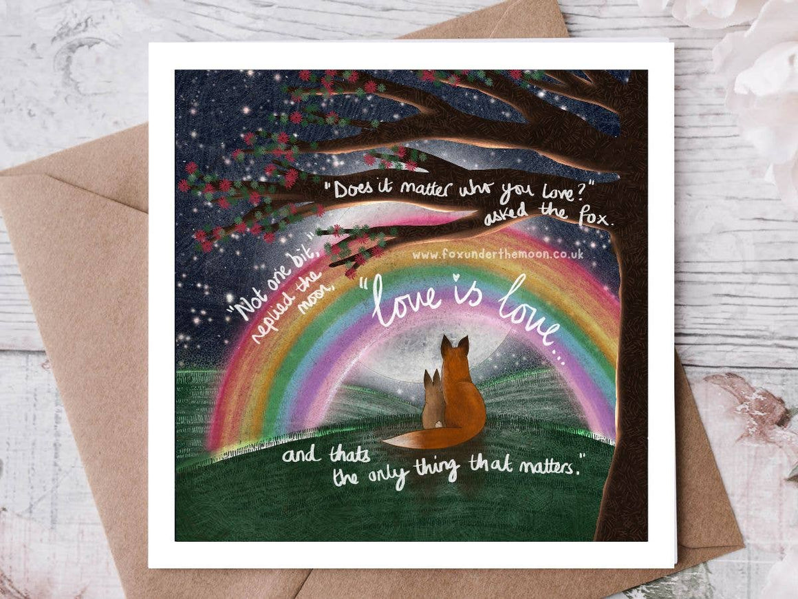 "Love is Love" Anniversary & Relationship Card Fox Under The Moon