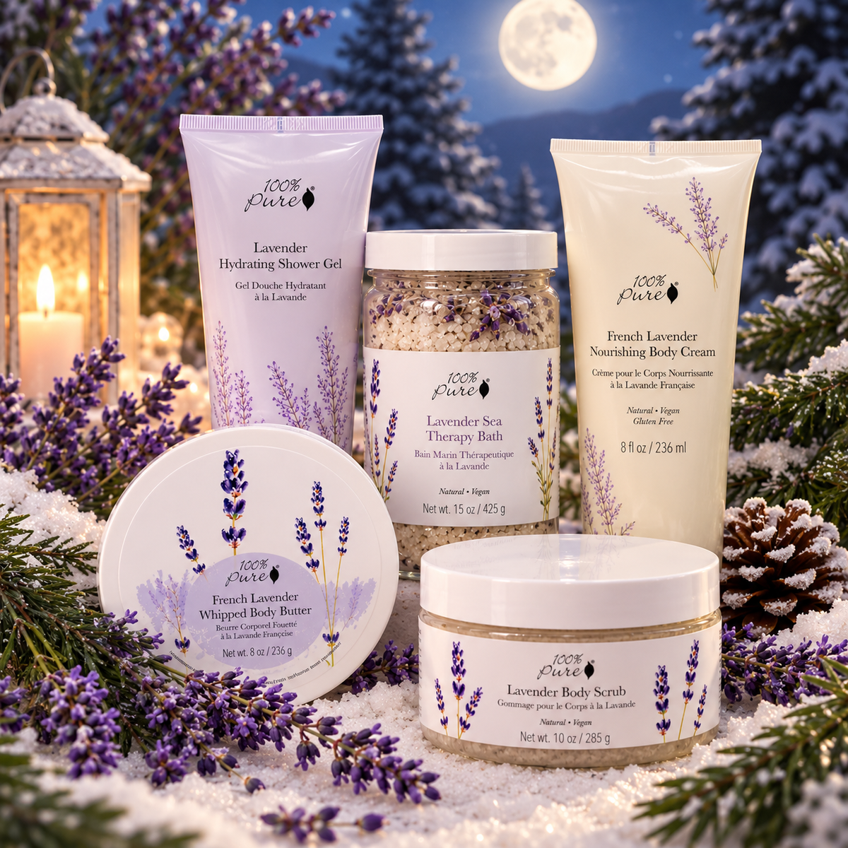 Luxury Lavender gift set winter scene