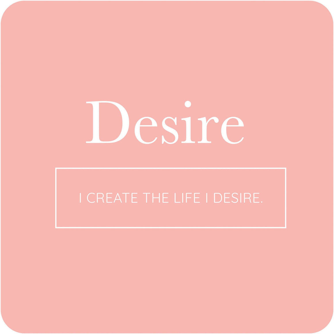 Pink background with the word 'Desire' and a quote on a light pink card.