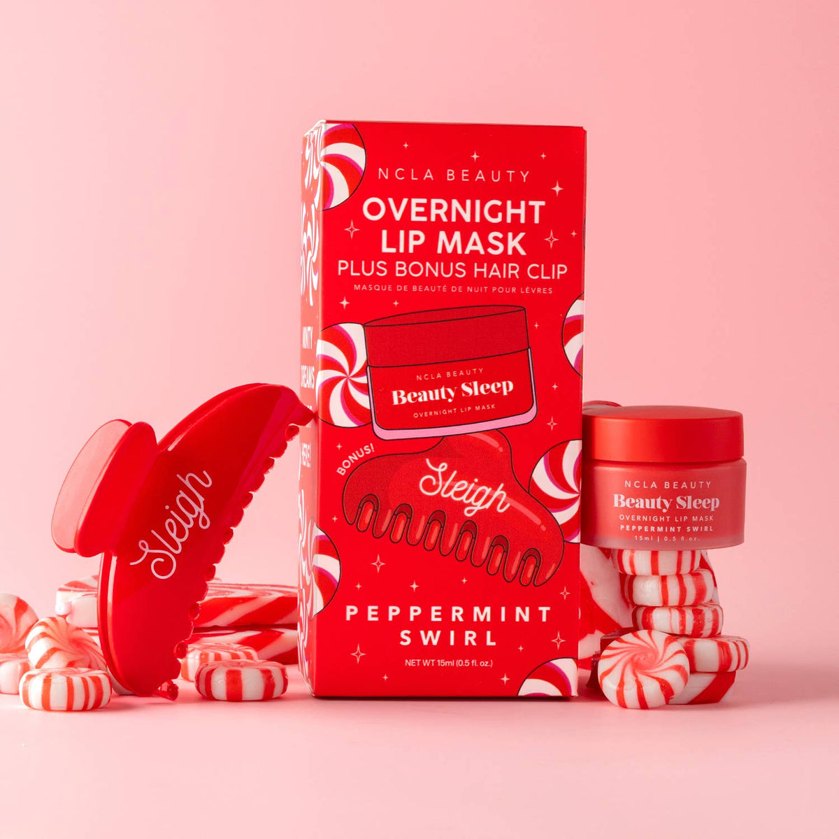 Peppermint Swirl Lip Mask + Hair Clip Holiday Gift Set