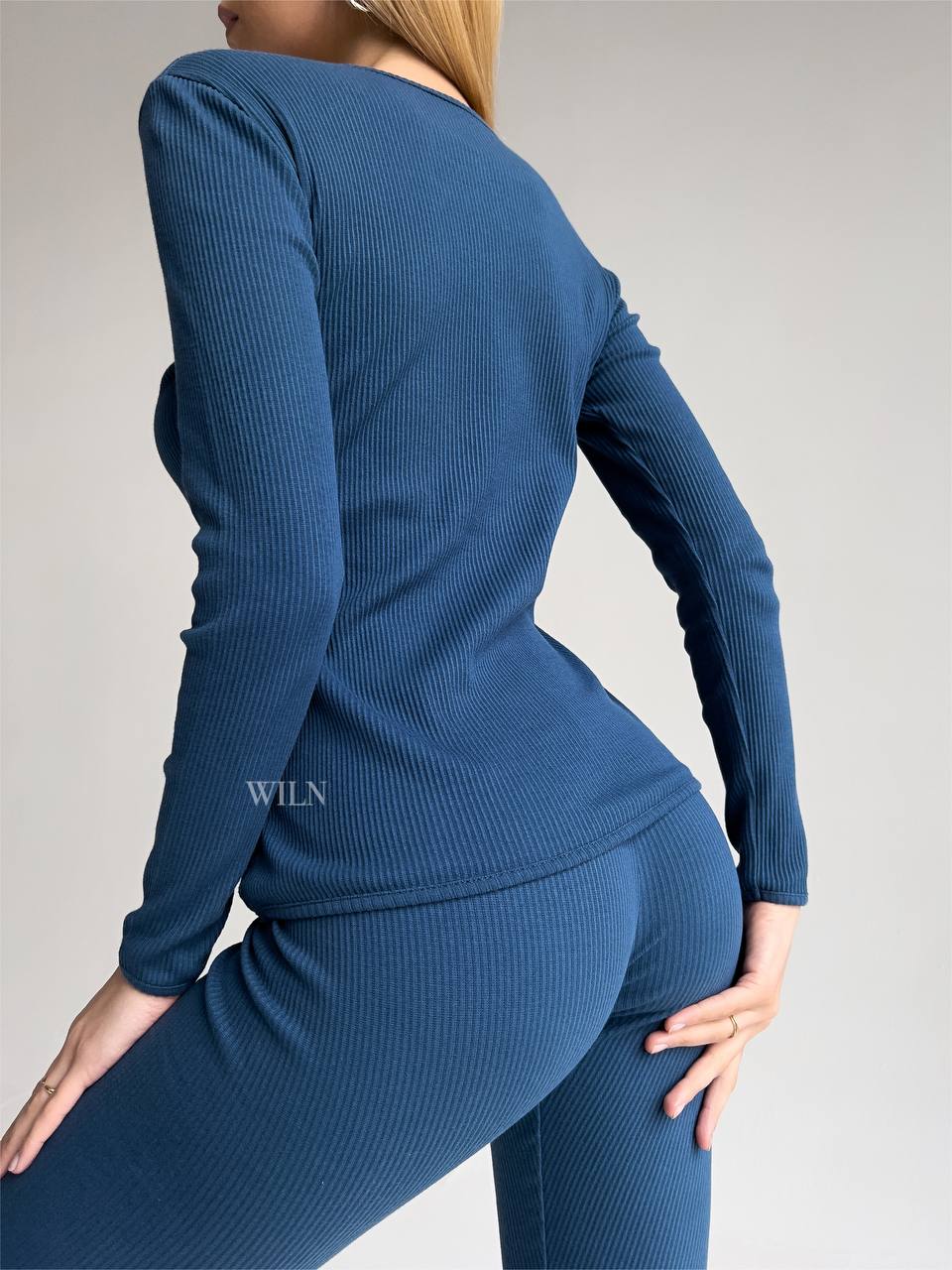 EASE 2 Piece Ribbed Cotton Loungewear - Blue