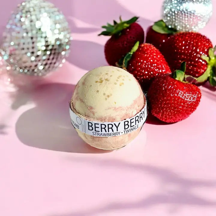 Berry Berry Strawberry Large Bath Bomb - 8oz-Pure Drop-Live in the Light Naturally Ltd