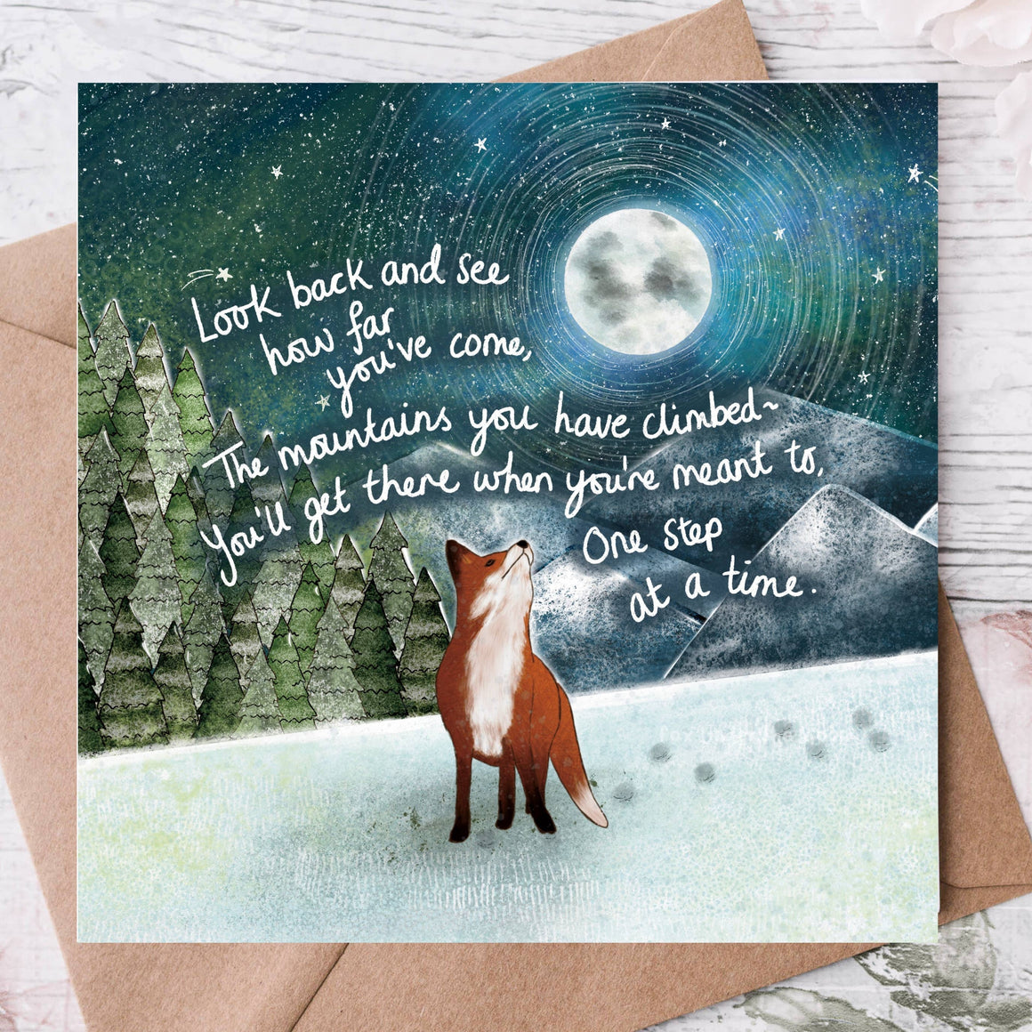 'Mountains' - Greeting Card by Fox Under The Moon