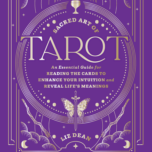 Book cover of 'Sacred Art of Tarot' with purple background and white text