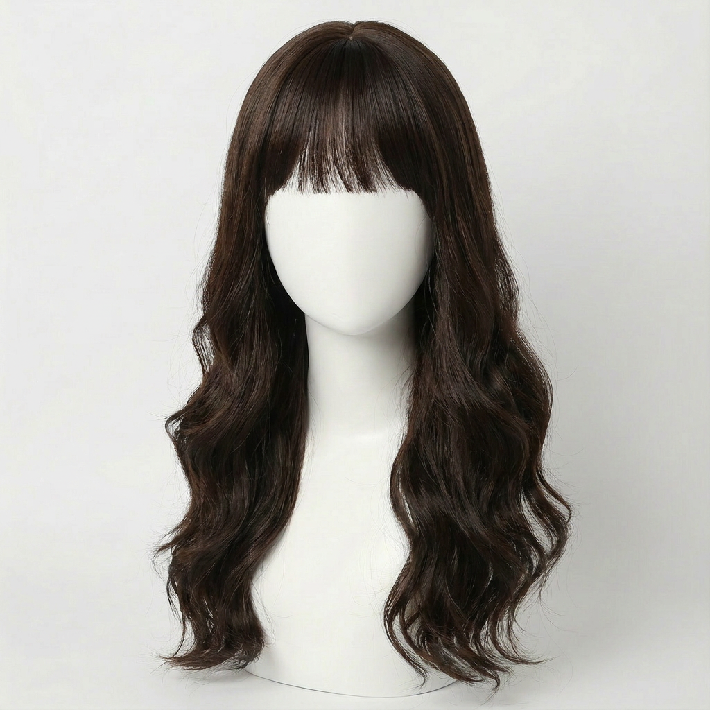 "Tasha" - Long Dark Chocolate Brown Wig with Bangs