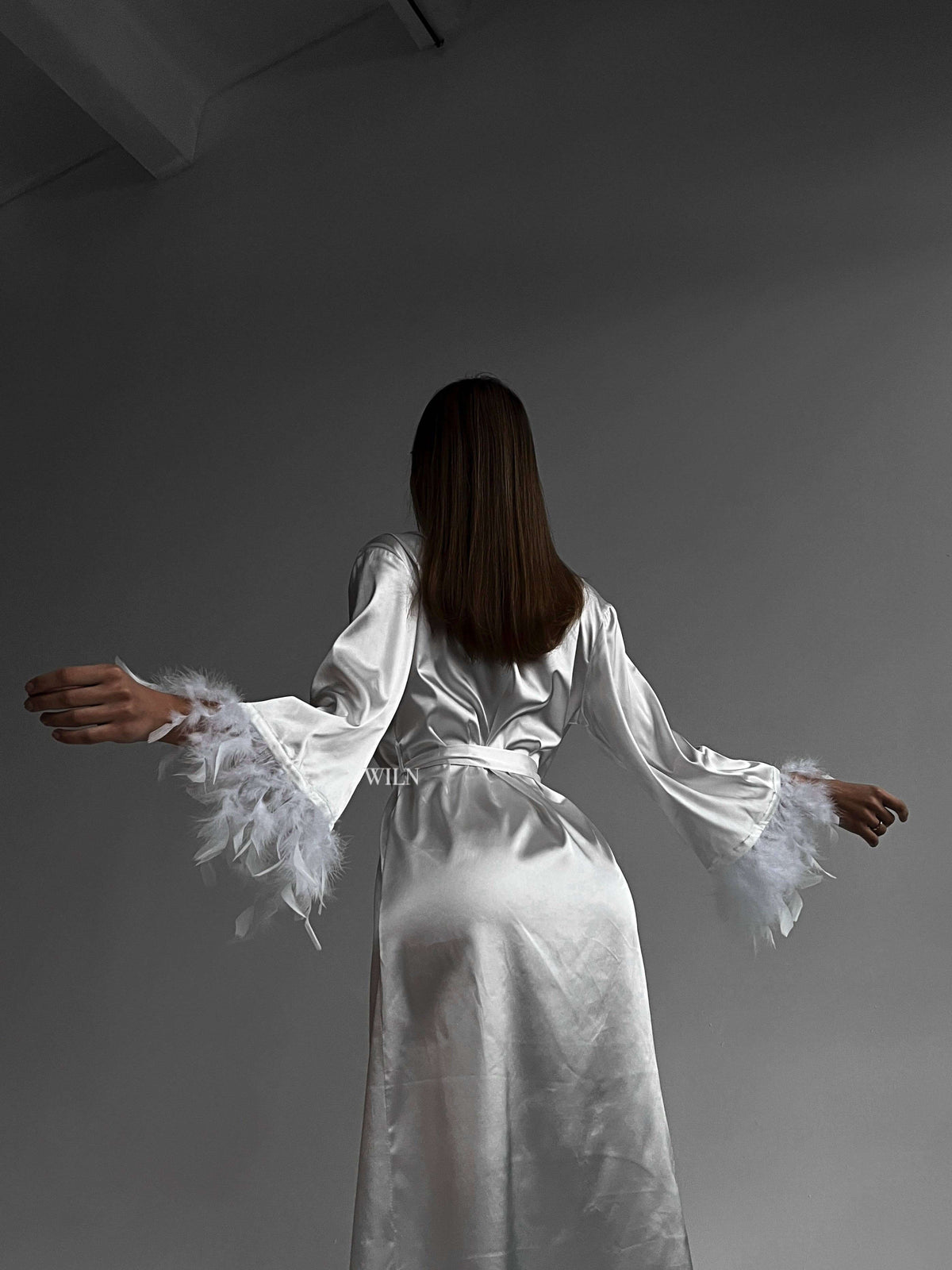 AFFECTION Satin Robe White Satin Bridal Robe Kimono Long