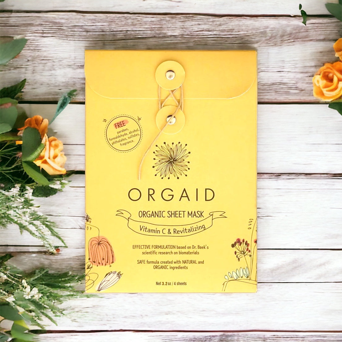 Organic Sheet Mask - Orgaid - Vitamin C & Revitalizing  - 4 Pack