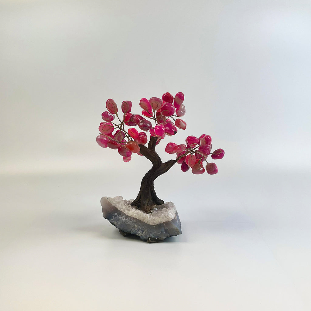 Pink Agate Gemstone Tree 7" - Handmade by Brazil Gems