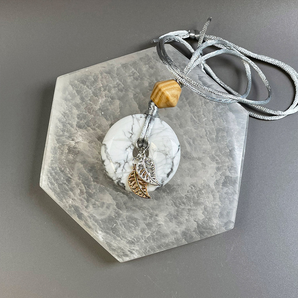 Howlite Leaf Pendant - Handmade
