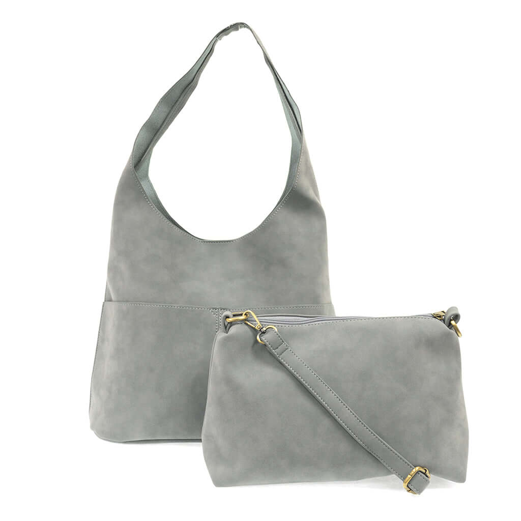 Jenny Faux Suede Hobo - Dusty Blue