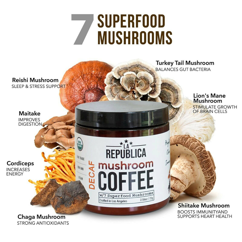 Instant 7 Mushroom Coffee Decaf 70g - La Republica