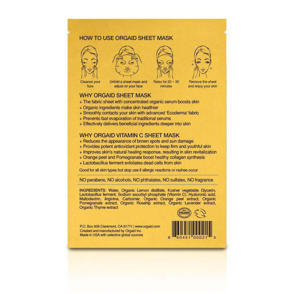 Organic Sheet Mask - Orgaid - Vitamin C & Revitalizing - 4 Pack