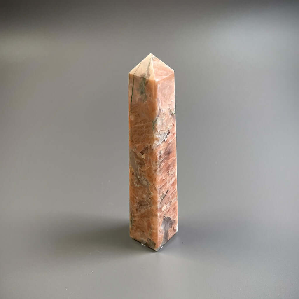 Peach Moonstone with Smoky Quartz Tower