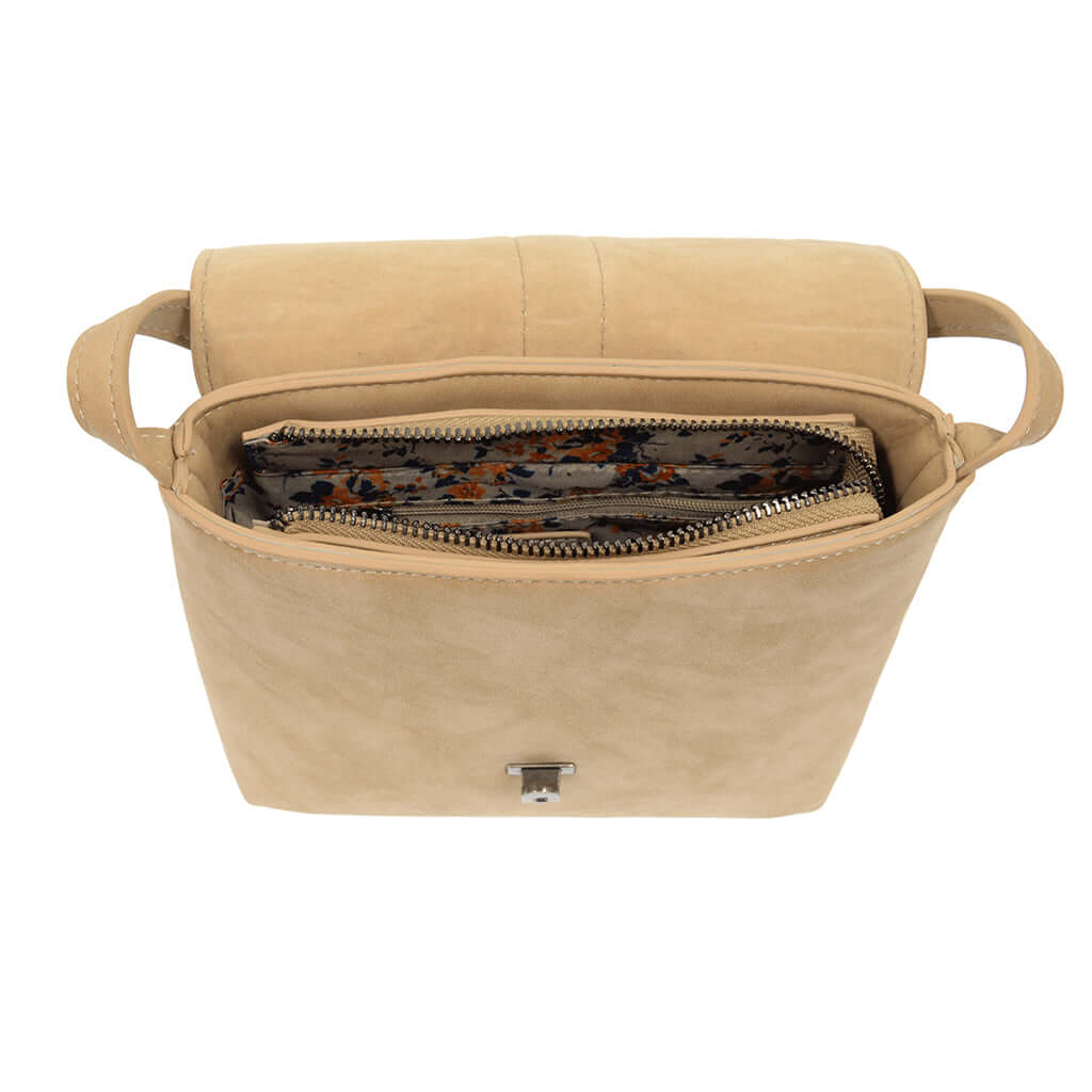 Rachel Nubuck Flip Lock Cross Body - Ivory