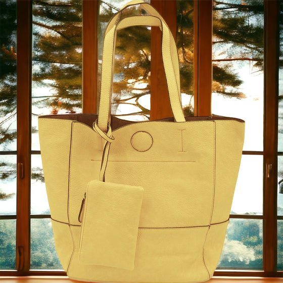 Raw Edge Tote Handbag With Coinpurse - Buttercup